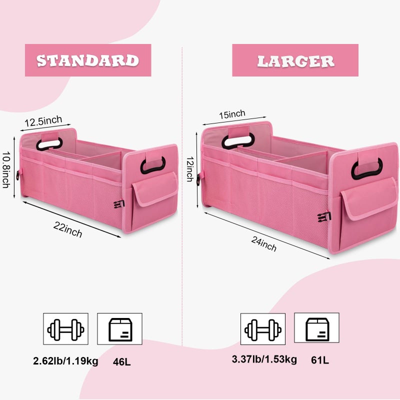 JiatuA Car Trunk Organizer, Car Organizers and Storage Collapsible Multi Compartment Container Box, Adjustable Car Accessories for SUV Sedan Truck, Standard Size, Pink - Image 4
